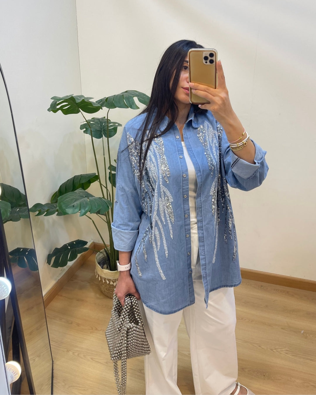 Embroidered Light Blue Denim Shirt