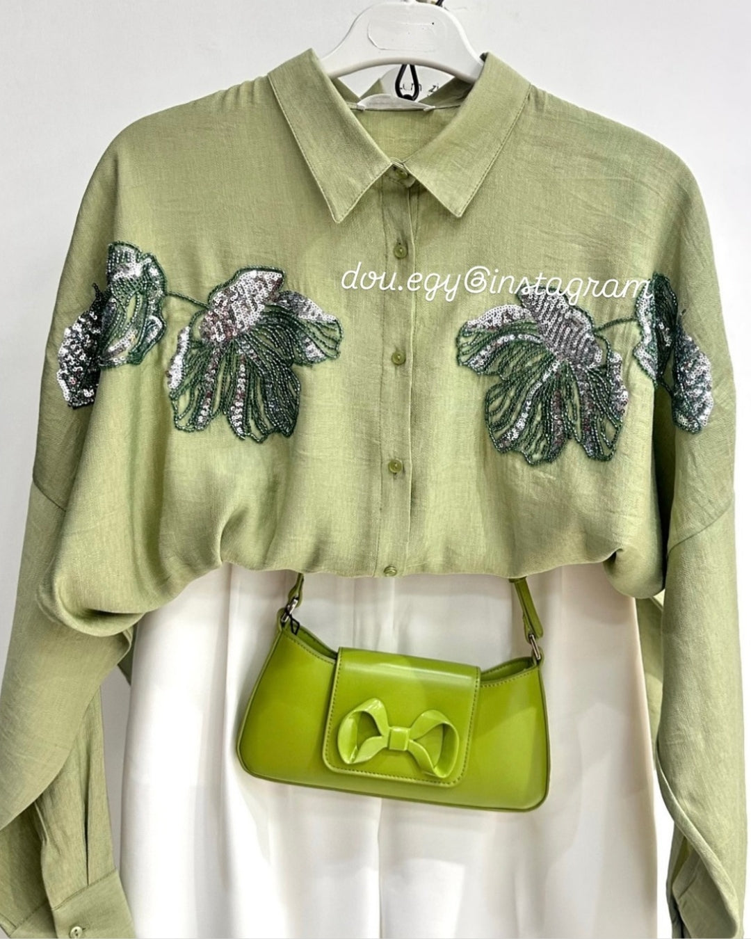 Embroidered Pistachio Linen Shirt