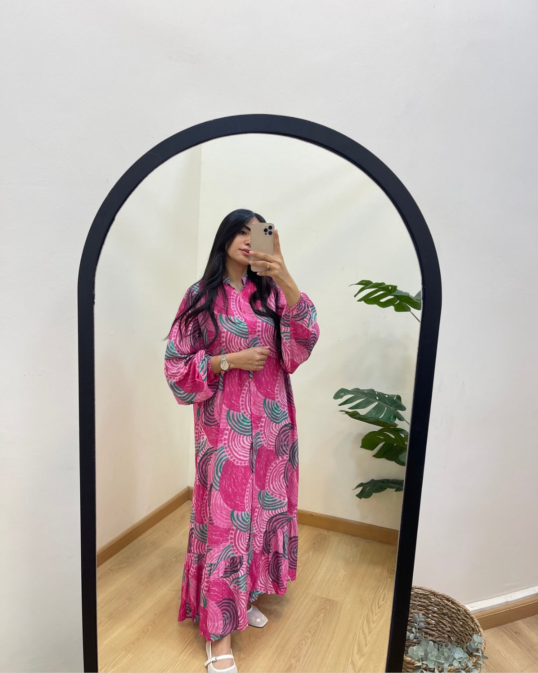 Pink Button-Down Shirt Dress