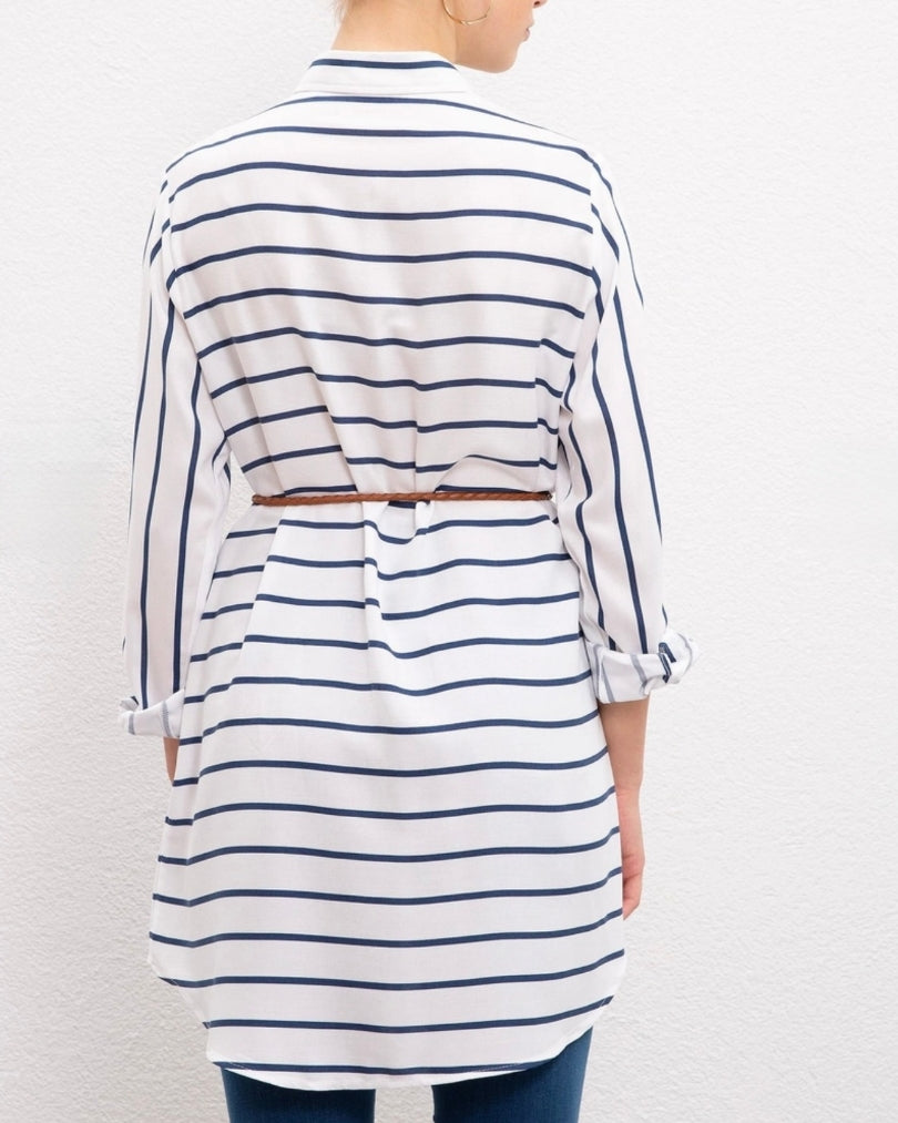 White Striped Flowery U.S. polo Tunic