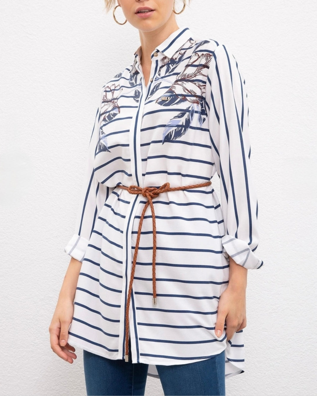 White Striped Flowery U.S. polo Tunic