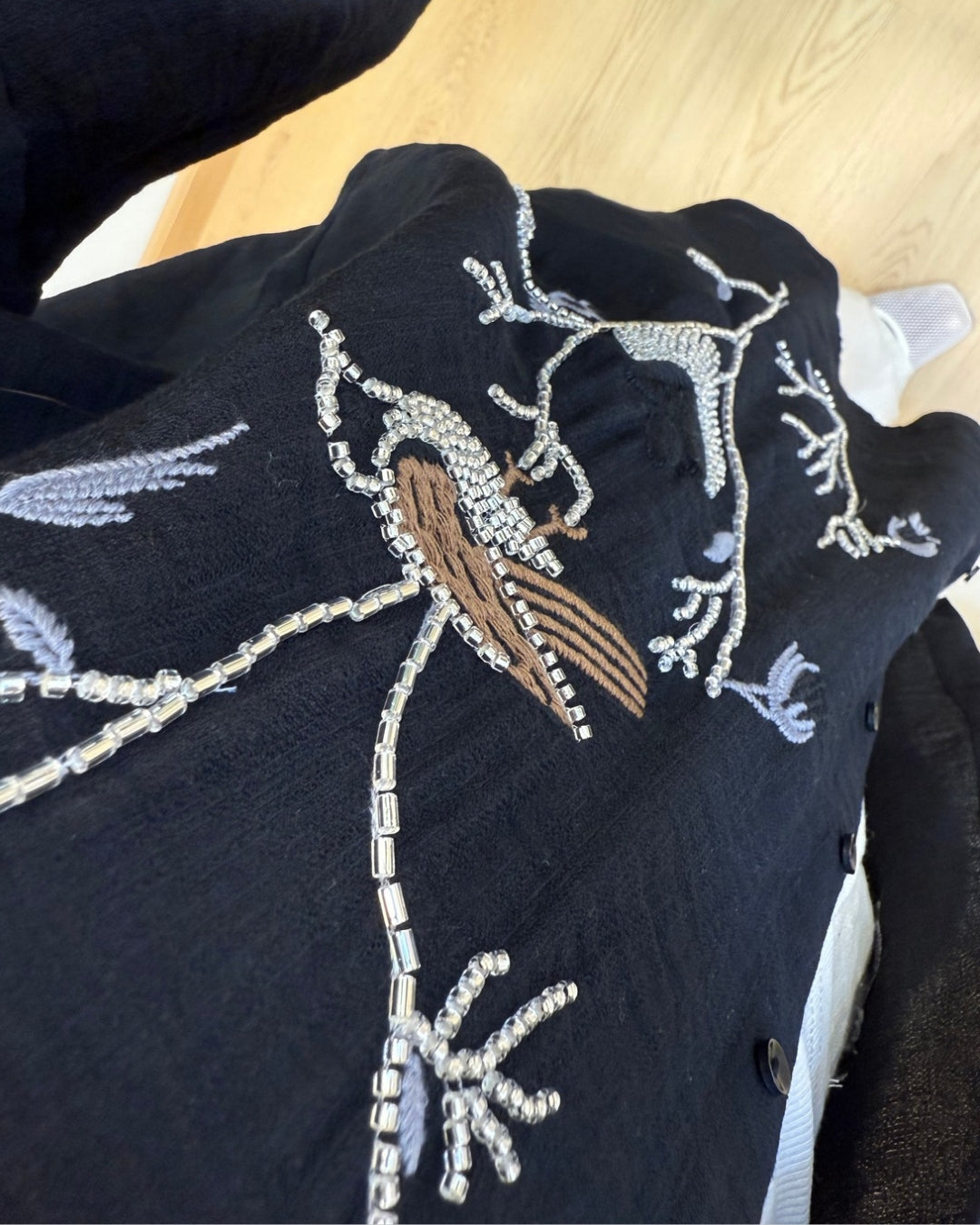 Black Embroidered Linen Shirt