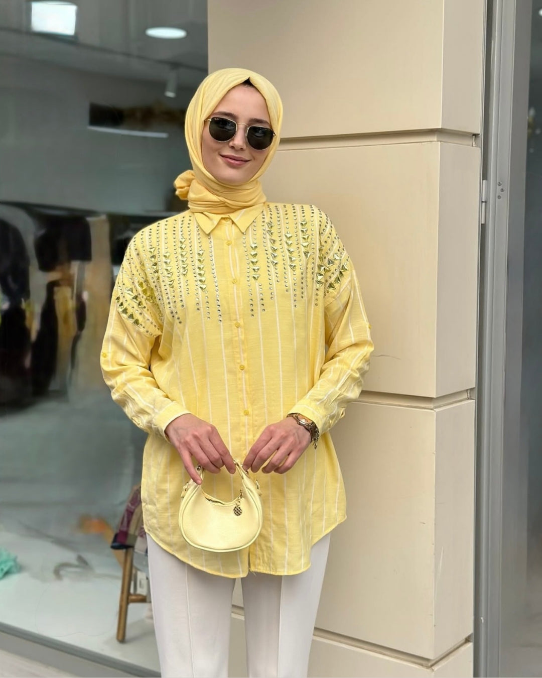 Butter Yellow Embroidered Linen Shirt