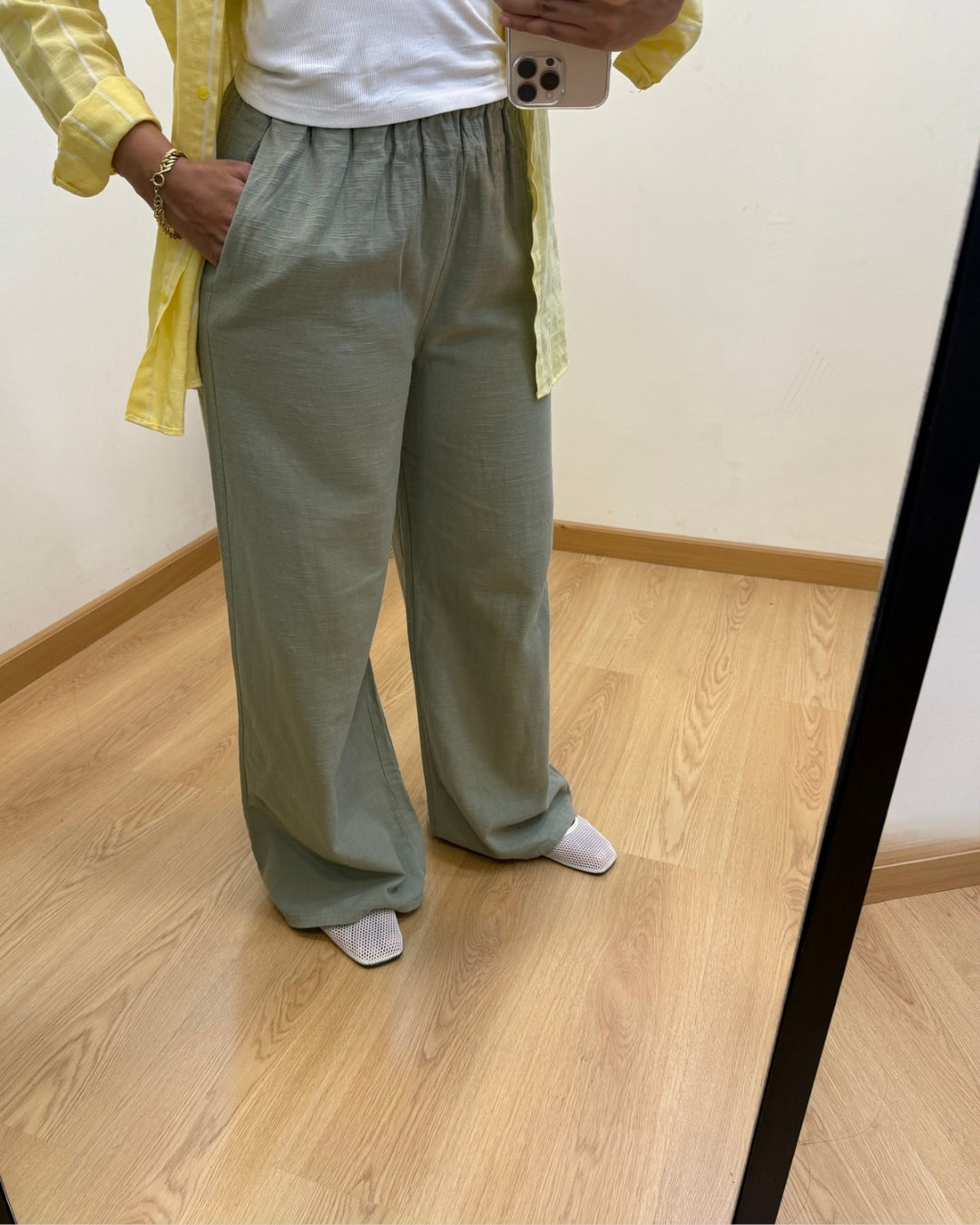 Light Olive Wide-Leg Linen Pants