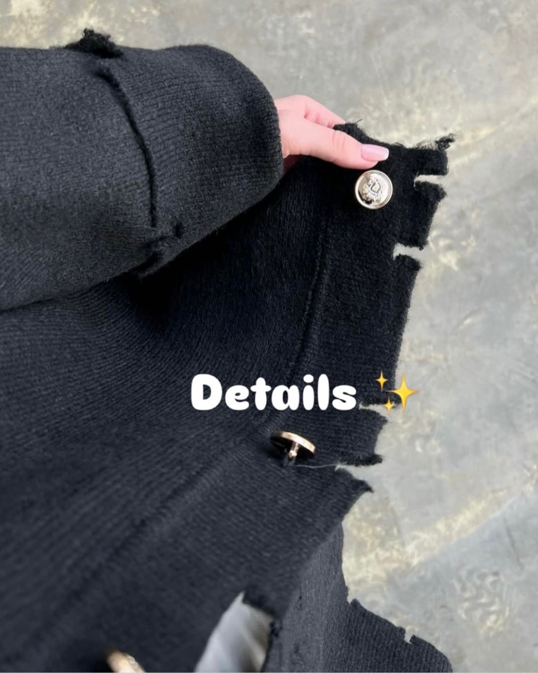 Chunky Knit Jacket With Gold Buttons-Black