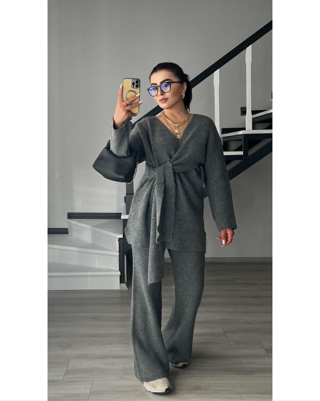 Grey Wrap Knitted Set