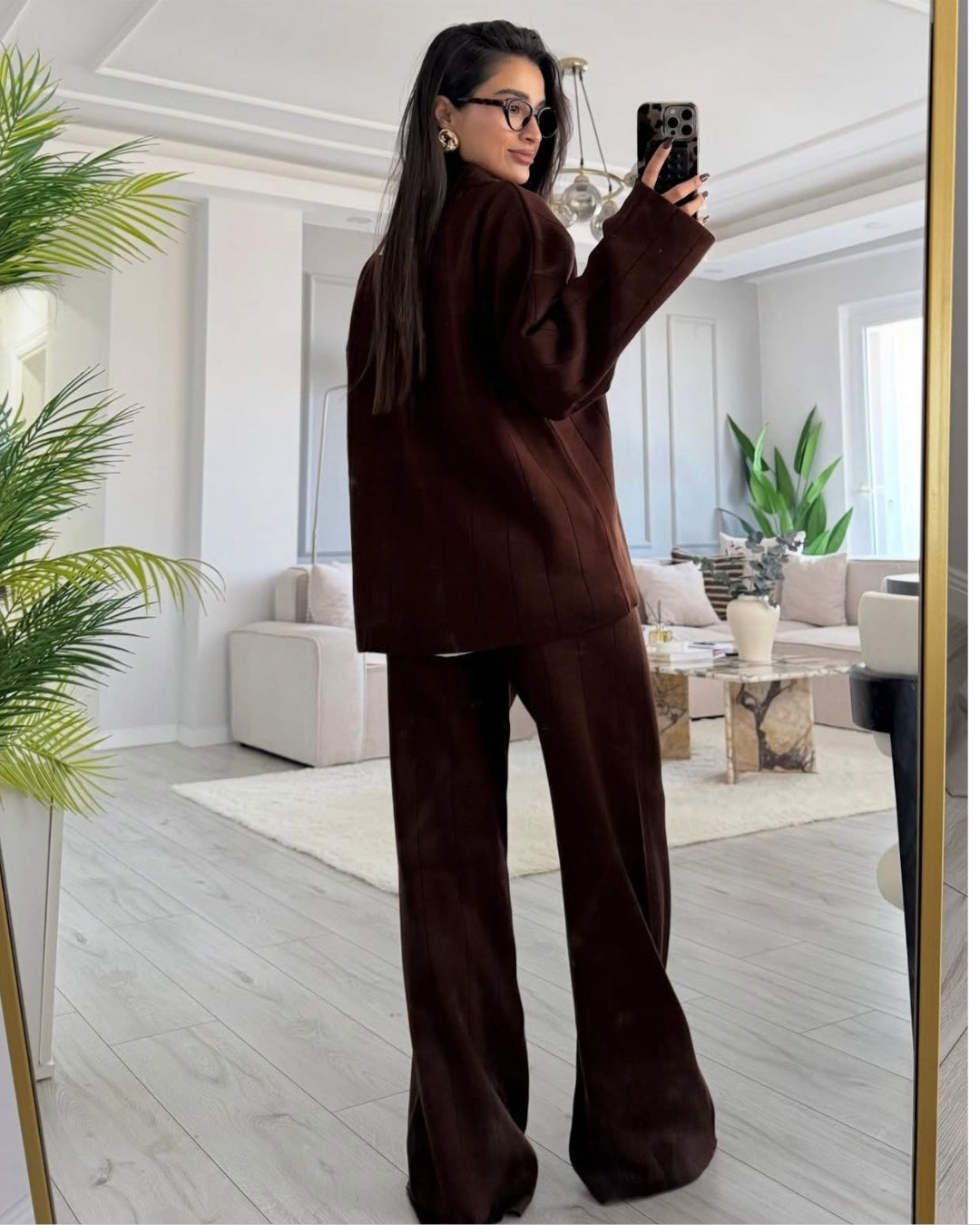 Brown Ribbed Knit Set