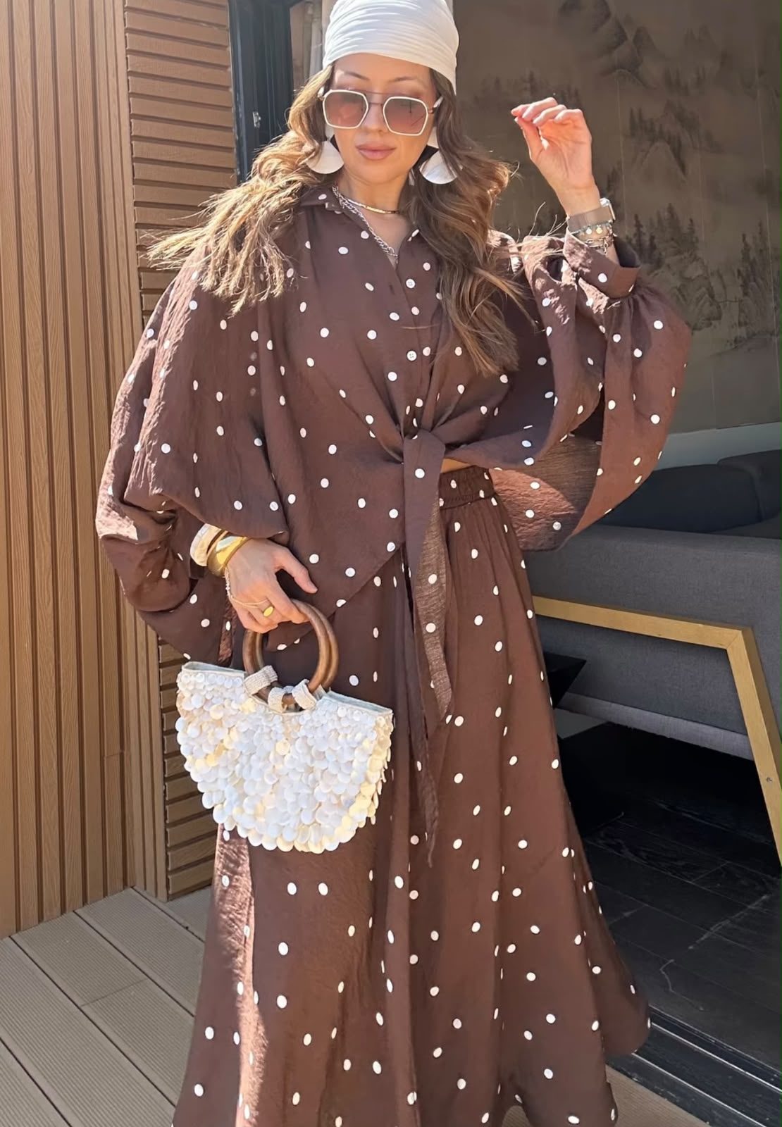Mocha Tie Front Skirt Set