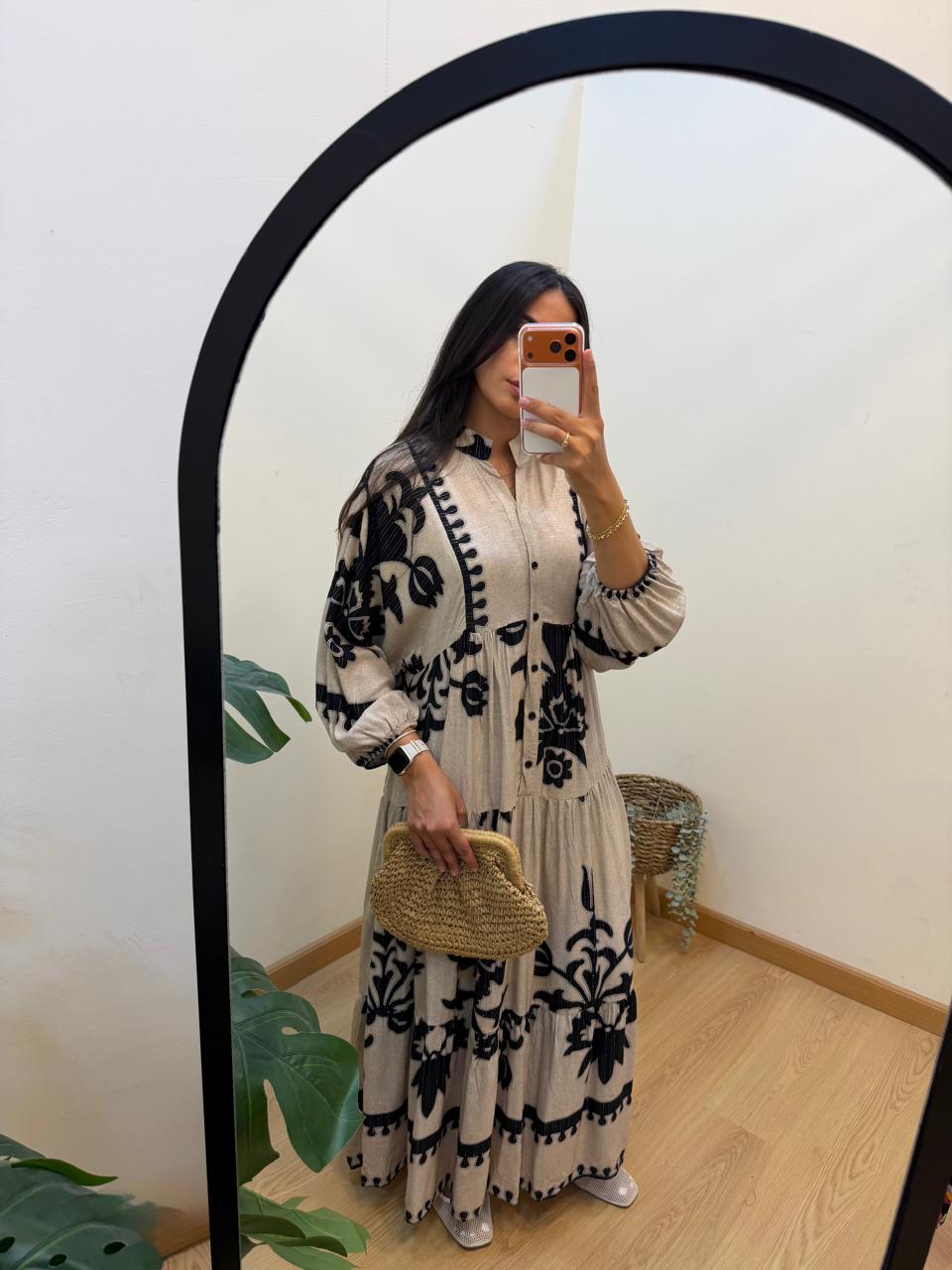Boho Leaf Print Lurex Dress