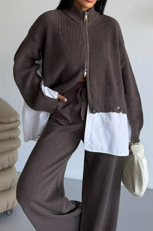 Oysho Brown Shirt-Detail Knit Set
