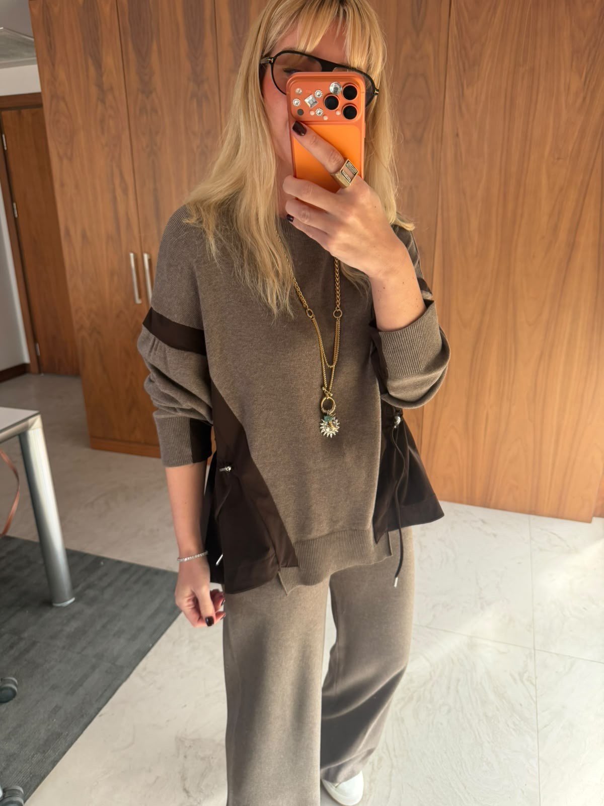 Oysho Brown Knit Set with Adjustable Waist