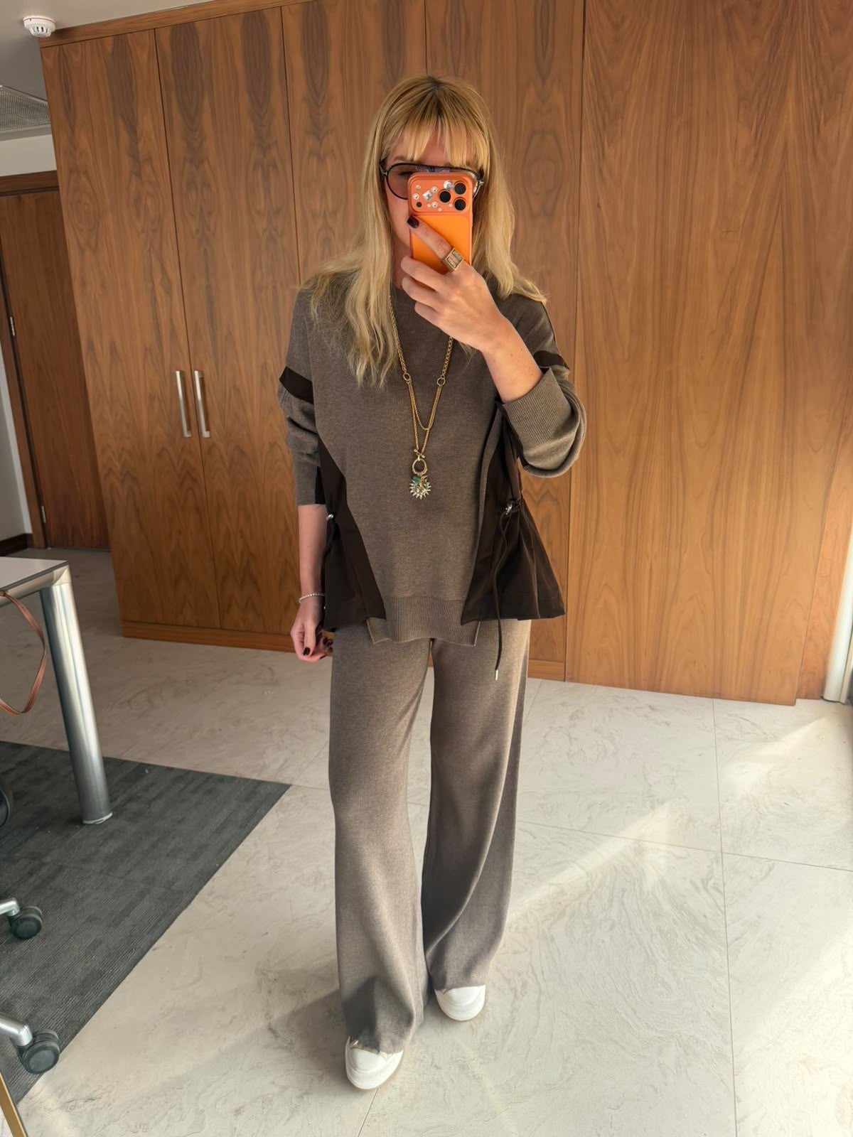 Oysho Brown Knit Set with Adjustable Waist