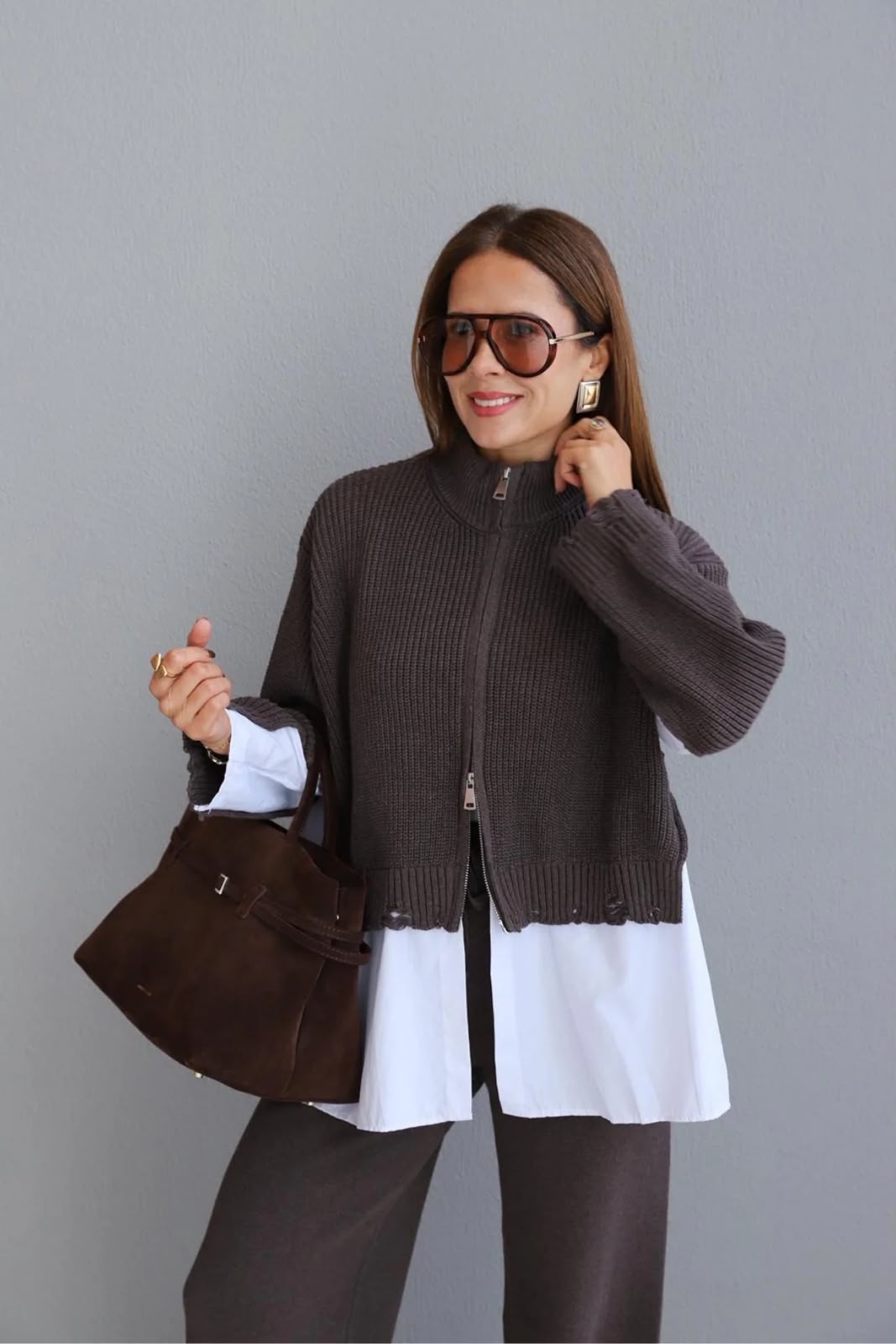 Oysho Brown Shirt-Detail Knit Set
