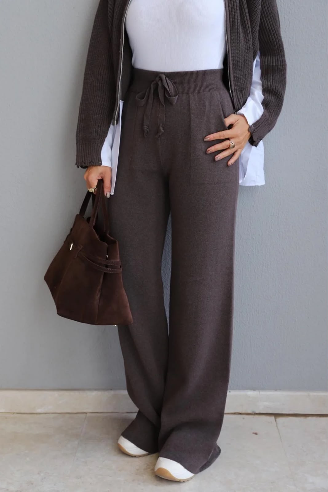 Oysho Brown Shirt-Detail Knit Set