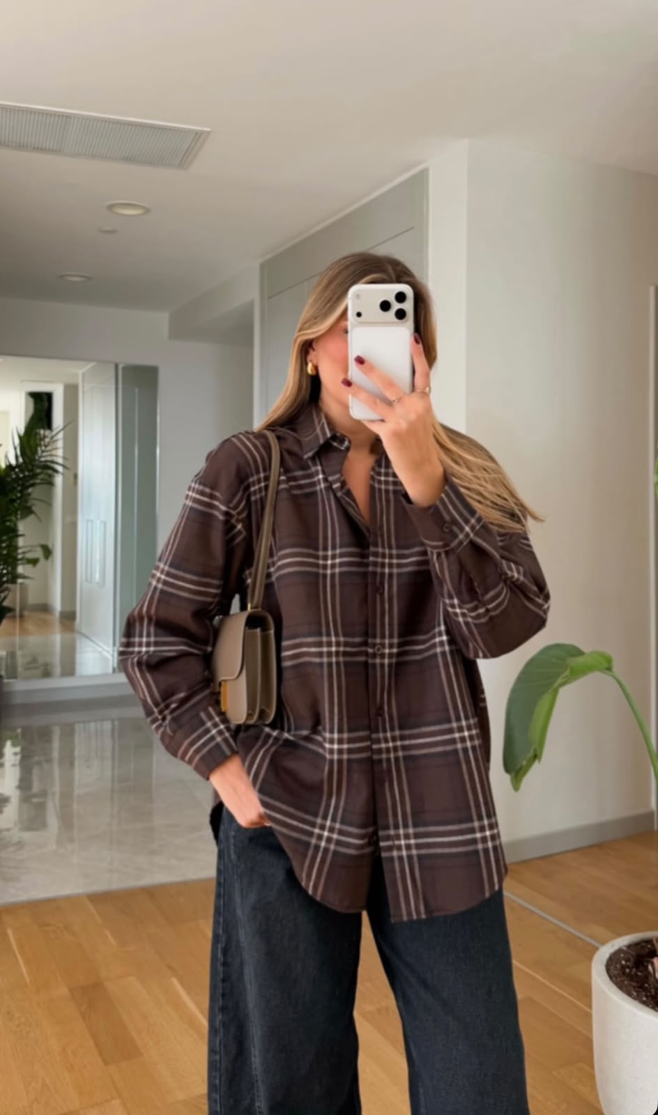 Plaid Knit Shirt In Brown