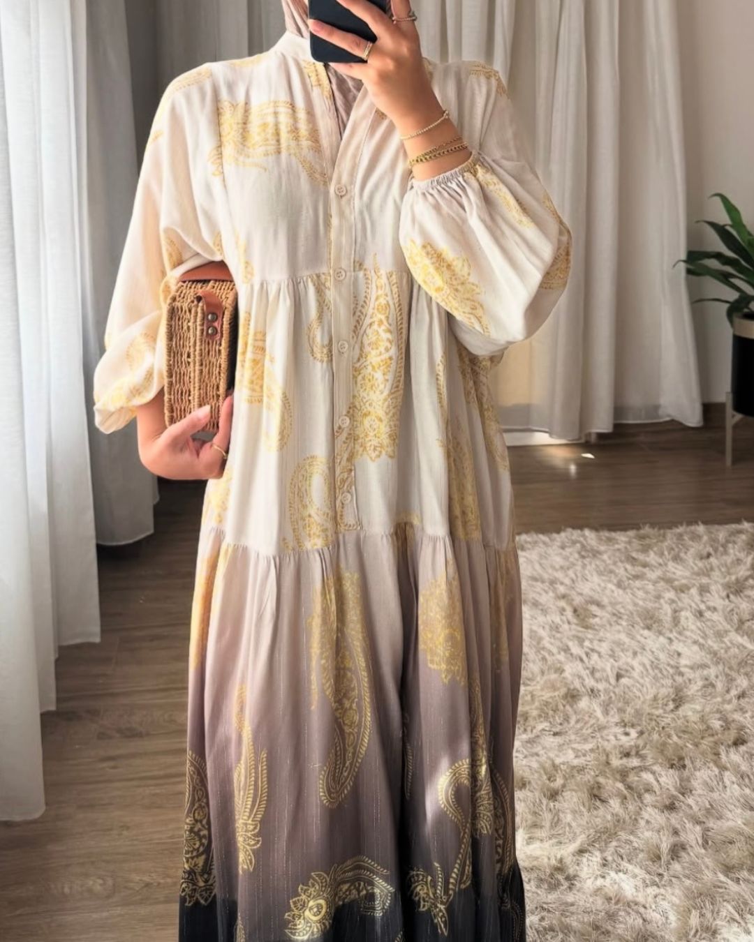 Golden Beige Black Gradient Dress