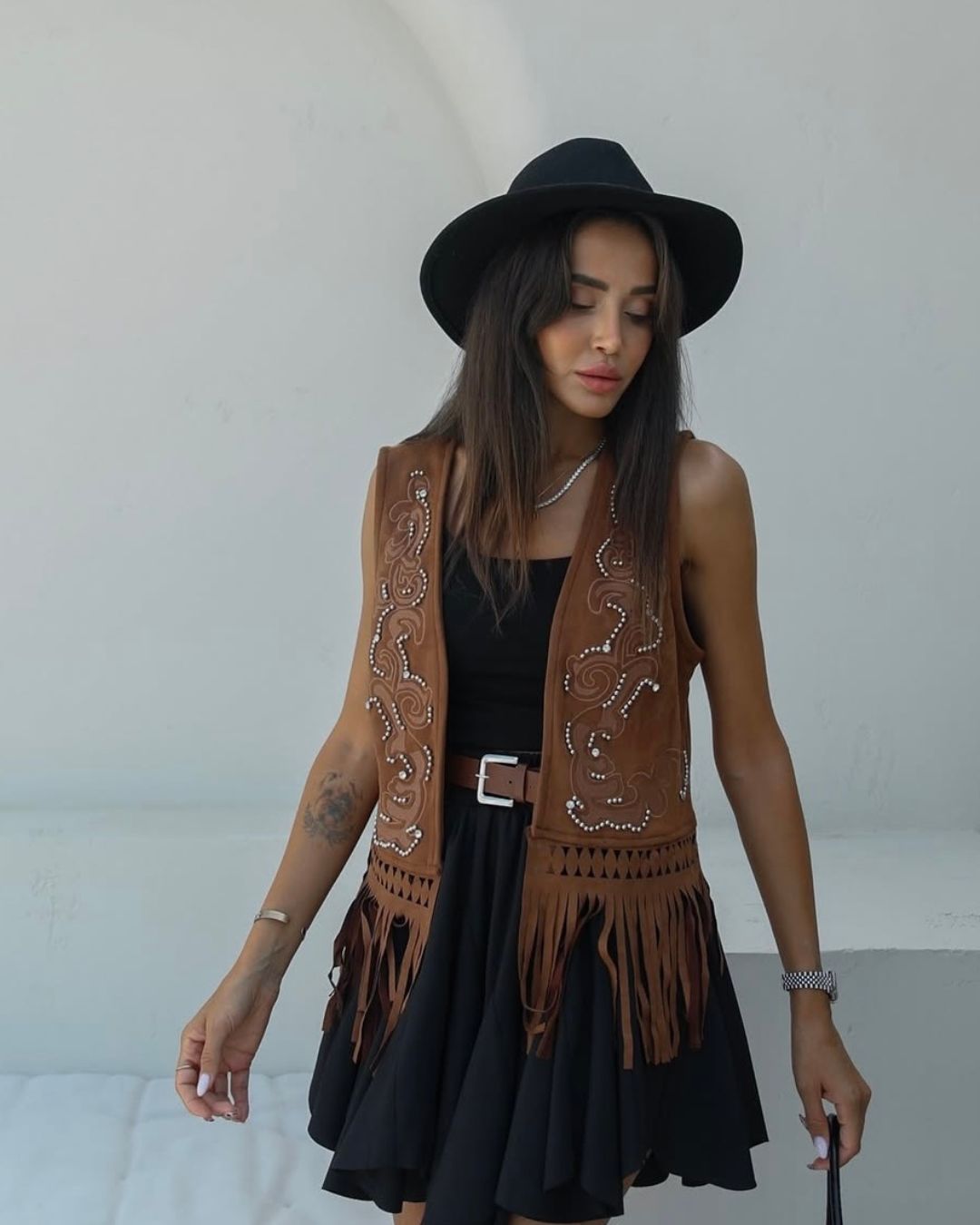 Boho Embroidered Suede Vest