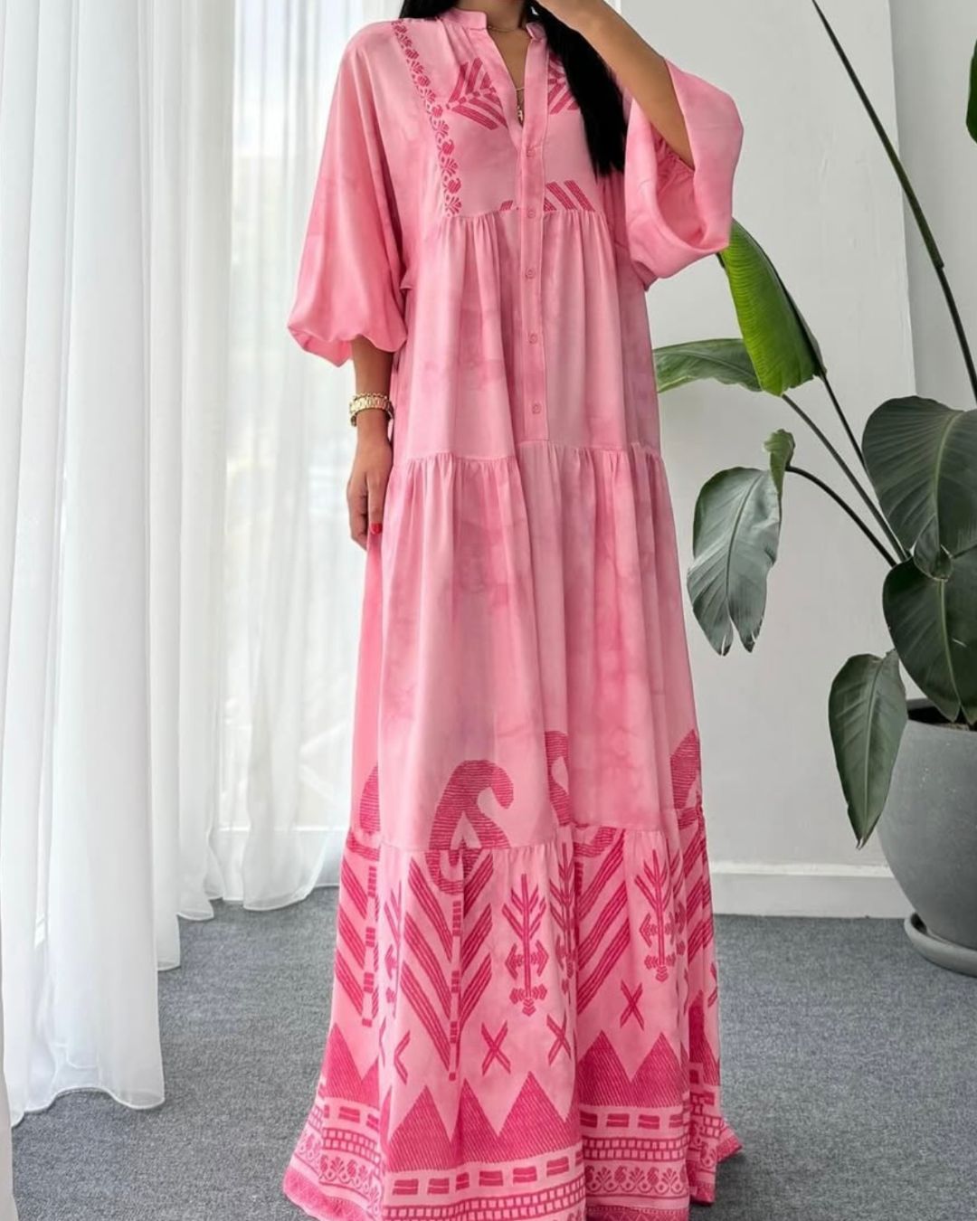 Pink Boho Printed Maxi Dress