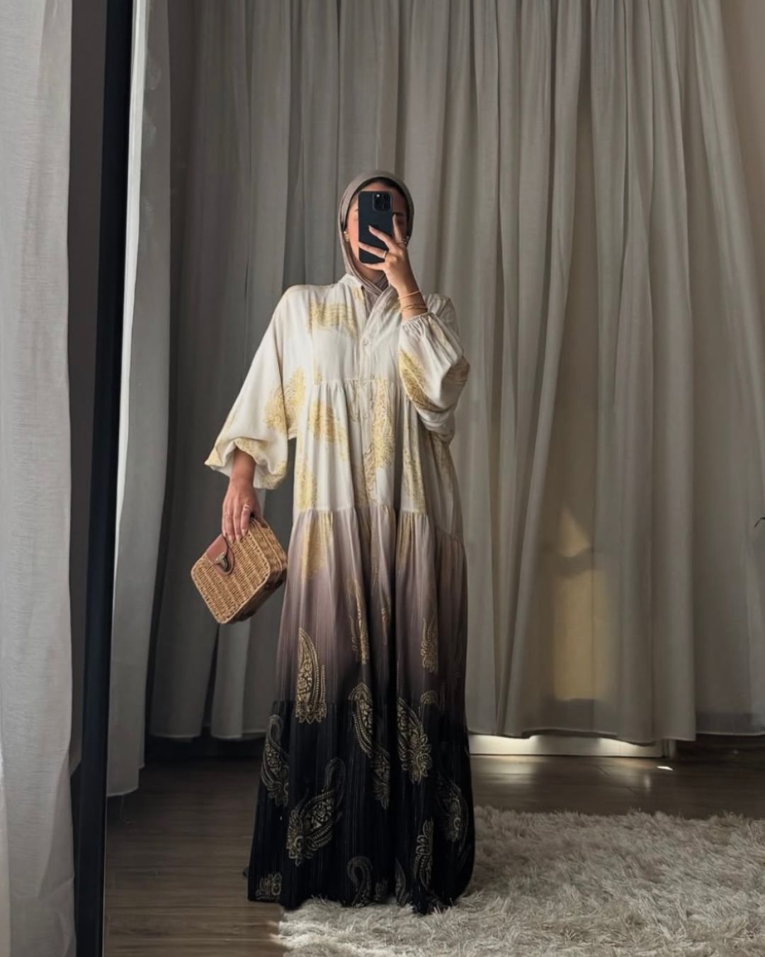 Golden Beige Black Gradient Dress