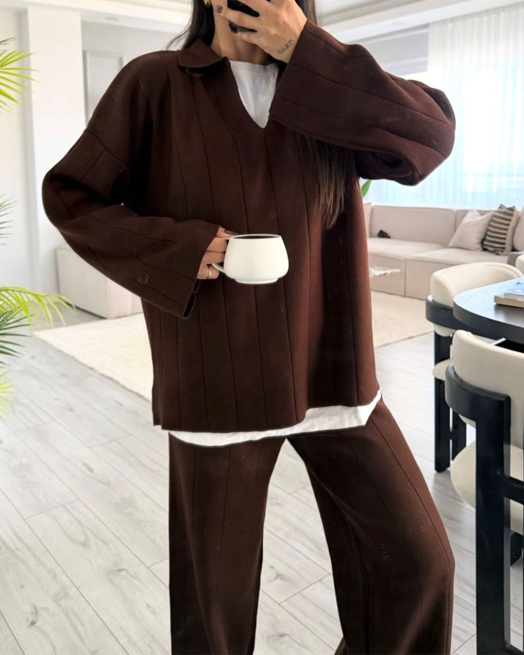Brown Ribbed Knit Set