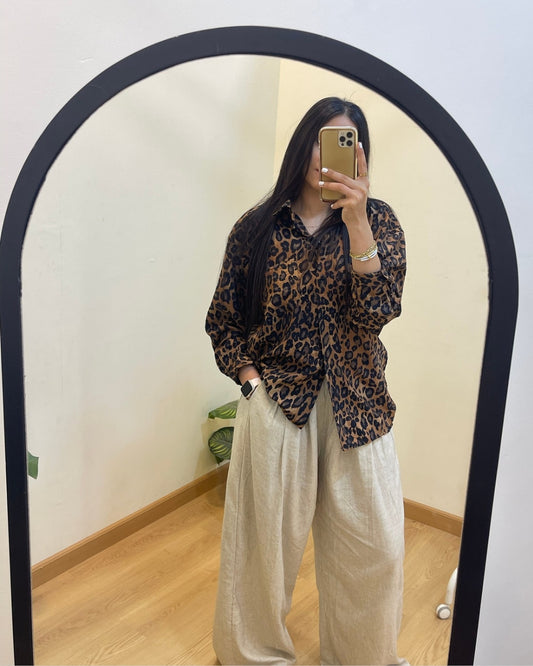 Leopard Linen Oversized Shirt
