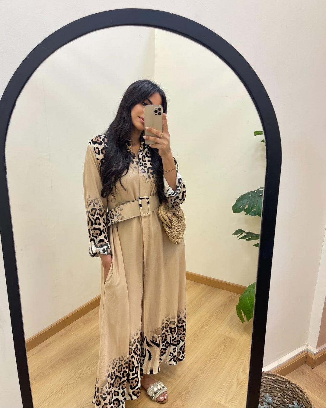 Beige Belted Shirt Dress
