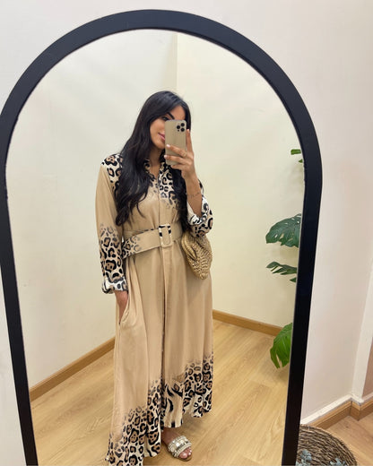 Beige Belted Shirt Dress