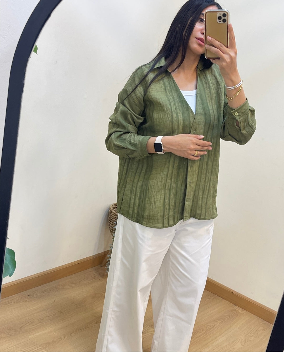 Olive Green Crinkle Shirt