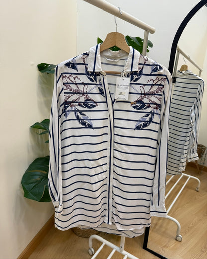 White Striped Flowery U.S. polo Tunic