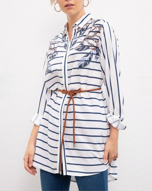White Striped Flowery U.S. polo Tunic