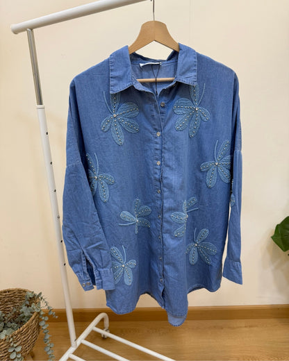 Embroidered Boho Denim Shirt