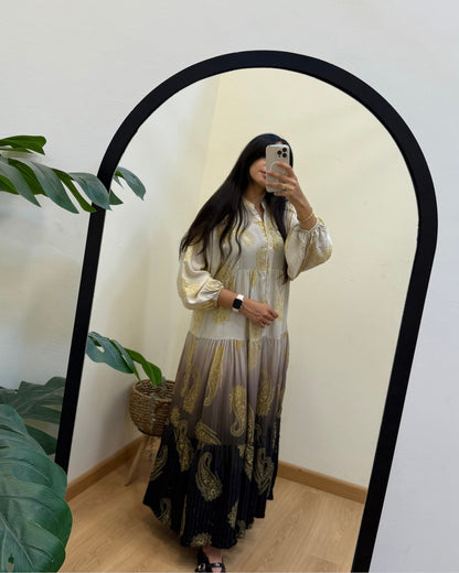 Golden Beige Black Gradient Dress