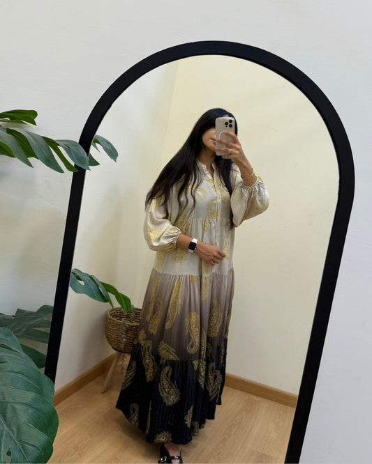 Golden Beige Black Gradient Dress