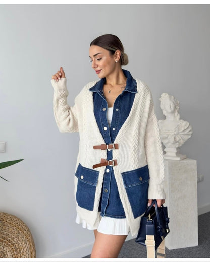 Denim Patch Knit Jacket