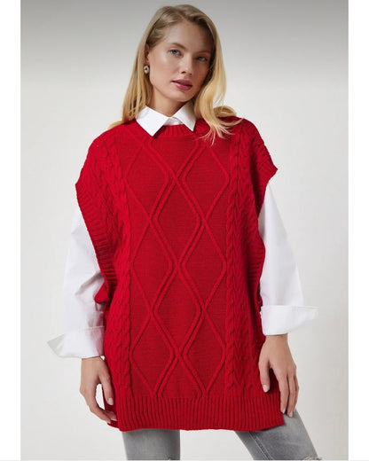 Red Ribbed Knit Vest With Side Ties