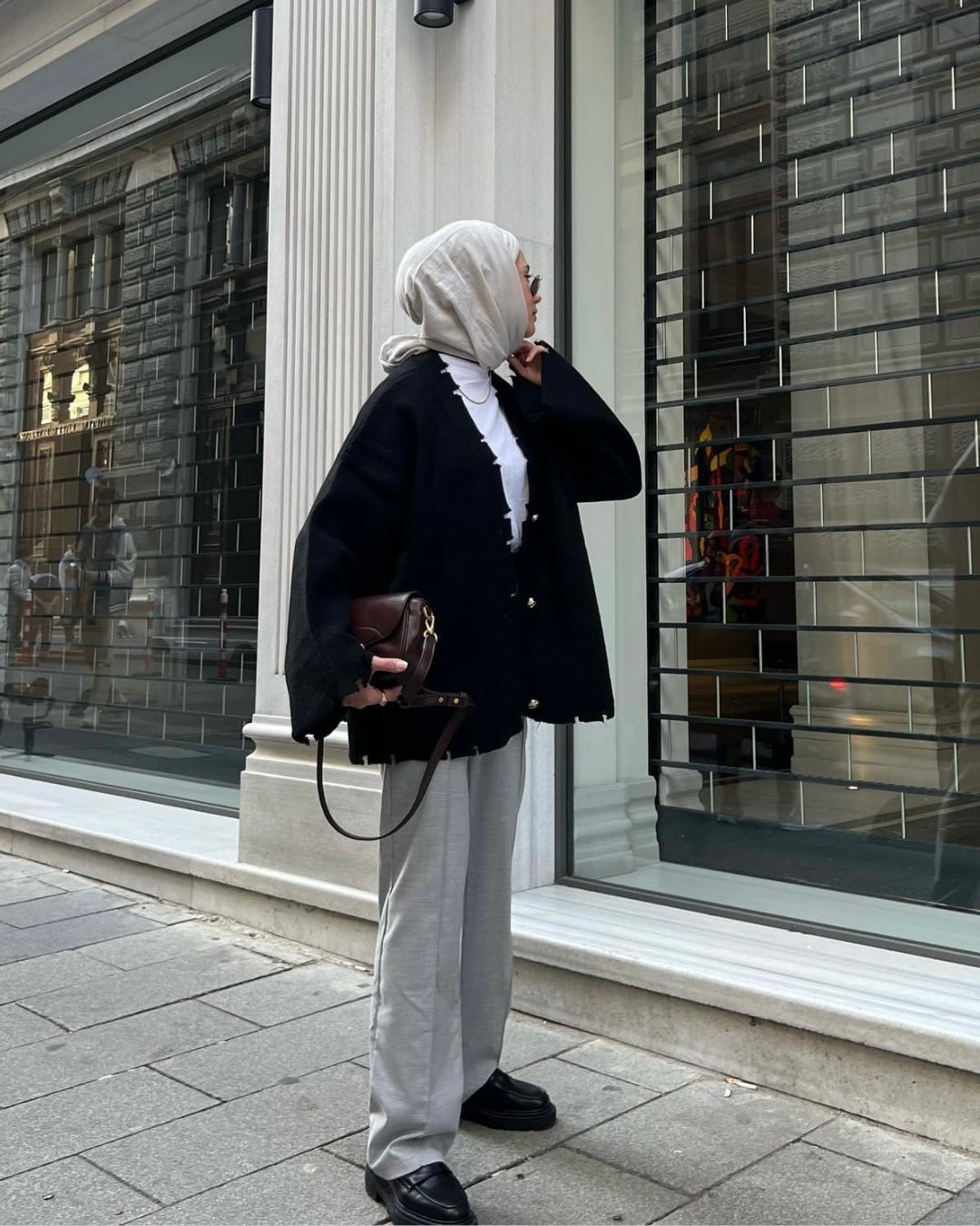 Chunky Knit Jacket With Gold Buttons-Black