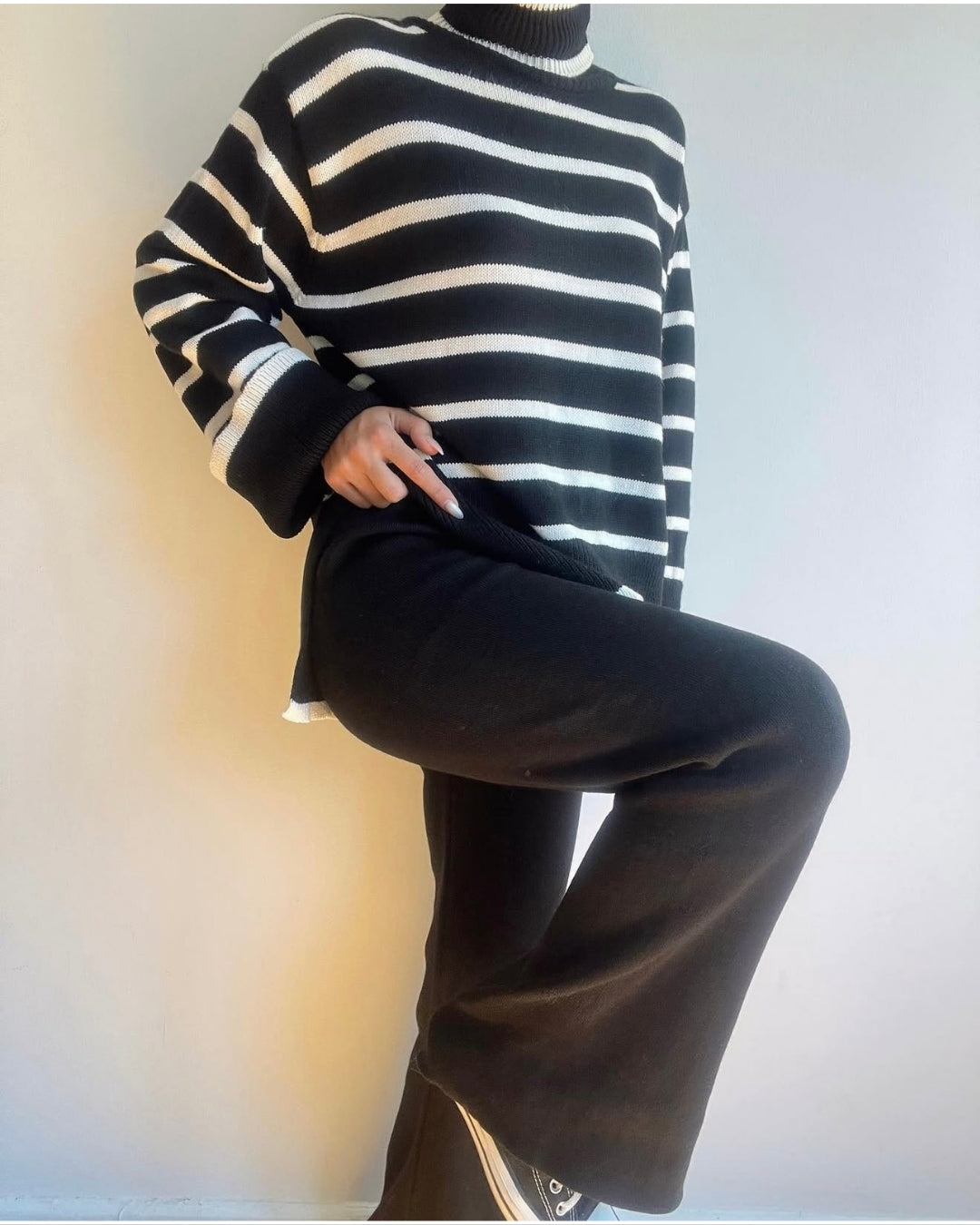 Black Striped Knit Set