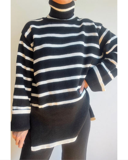Black Striped Knit Set