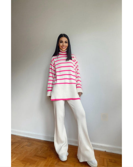 Cream X Pink Striped Knit Set