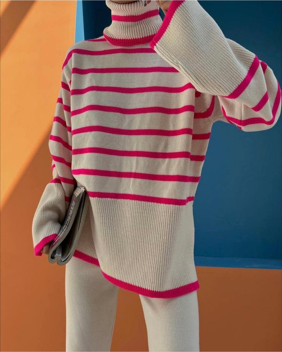 Cream X Pink Striped Knit Set