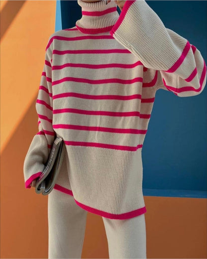 Cream X Pink Striped Knit Set