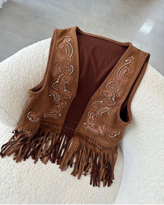Boho Embroidered Suede Vest