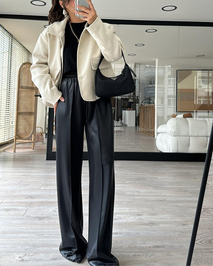 Black Wide Leg Pants With Front Stitch Detail