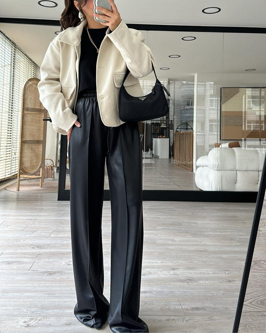 Black Wide Leg Pants With Front Stitch Detail