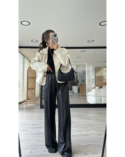 Black Wide Leg Pants With Front Stitch Detail