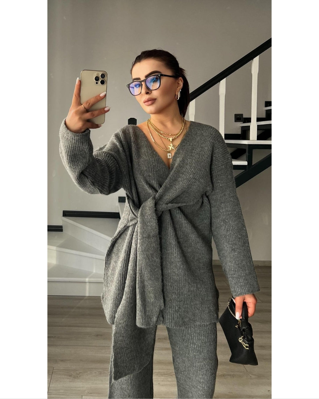 Grey Wrap Knitted Set