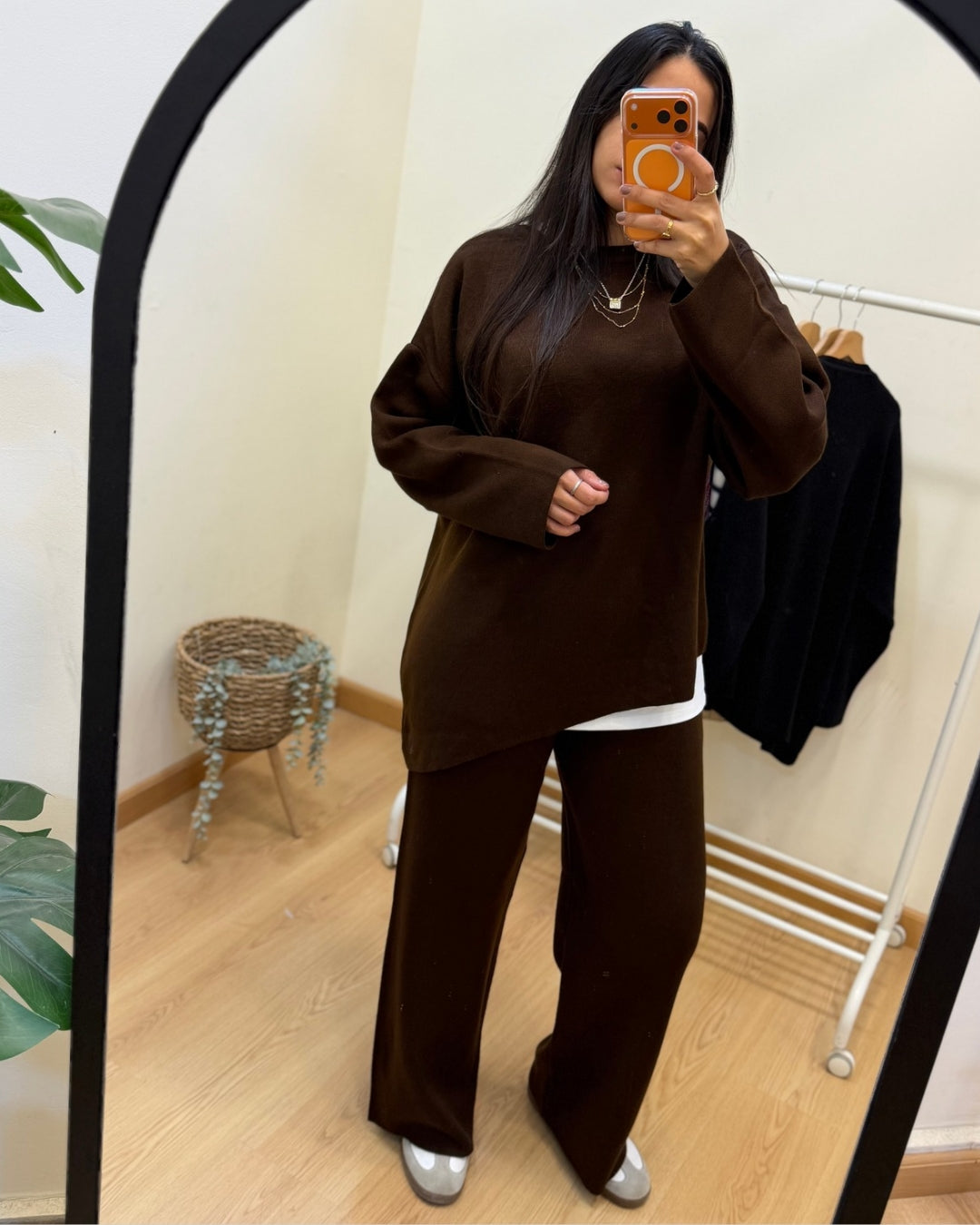 Brown Asymmetrical Knit Set