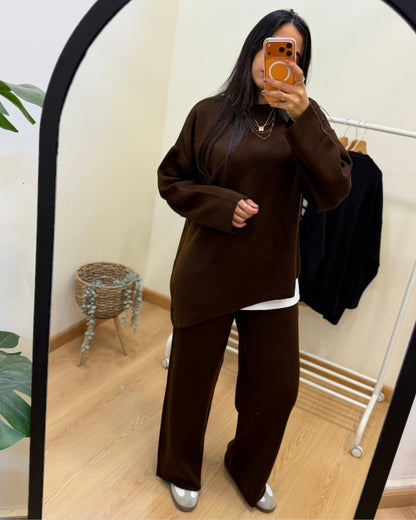 Brown Asymmetrical Knit Set
