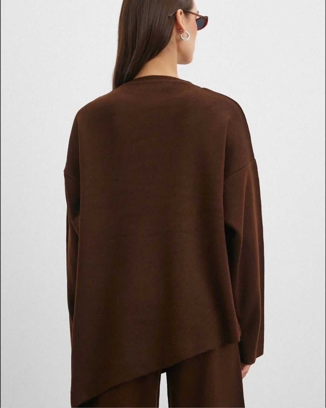 Brown Asymmetrical Knit Set