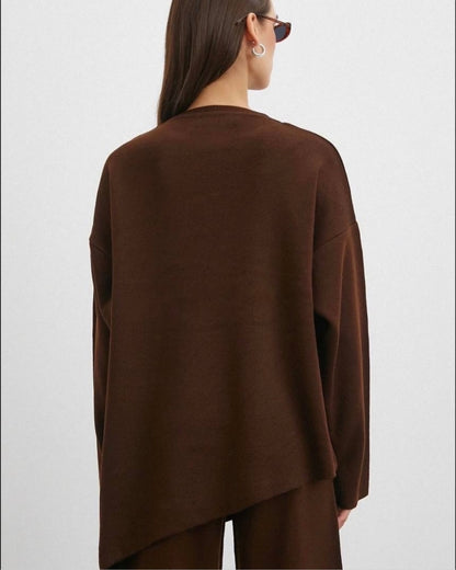 Brown Asymmetrical Knit Set